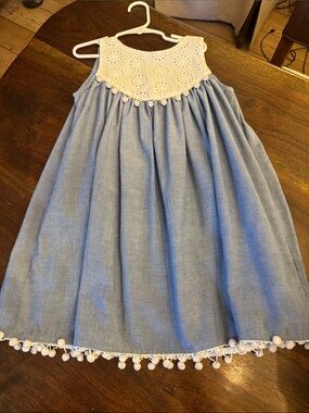 Kelly’s kids Girls Blue Dress with Cream Eyelet Yoke
